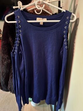 MICHAEL Michael Kors Navy Cold-Shoulder Lace-Up Sweater